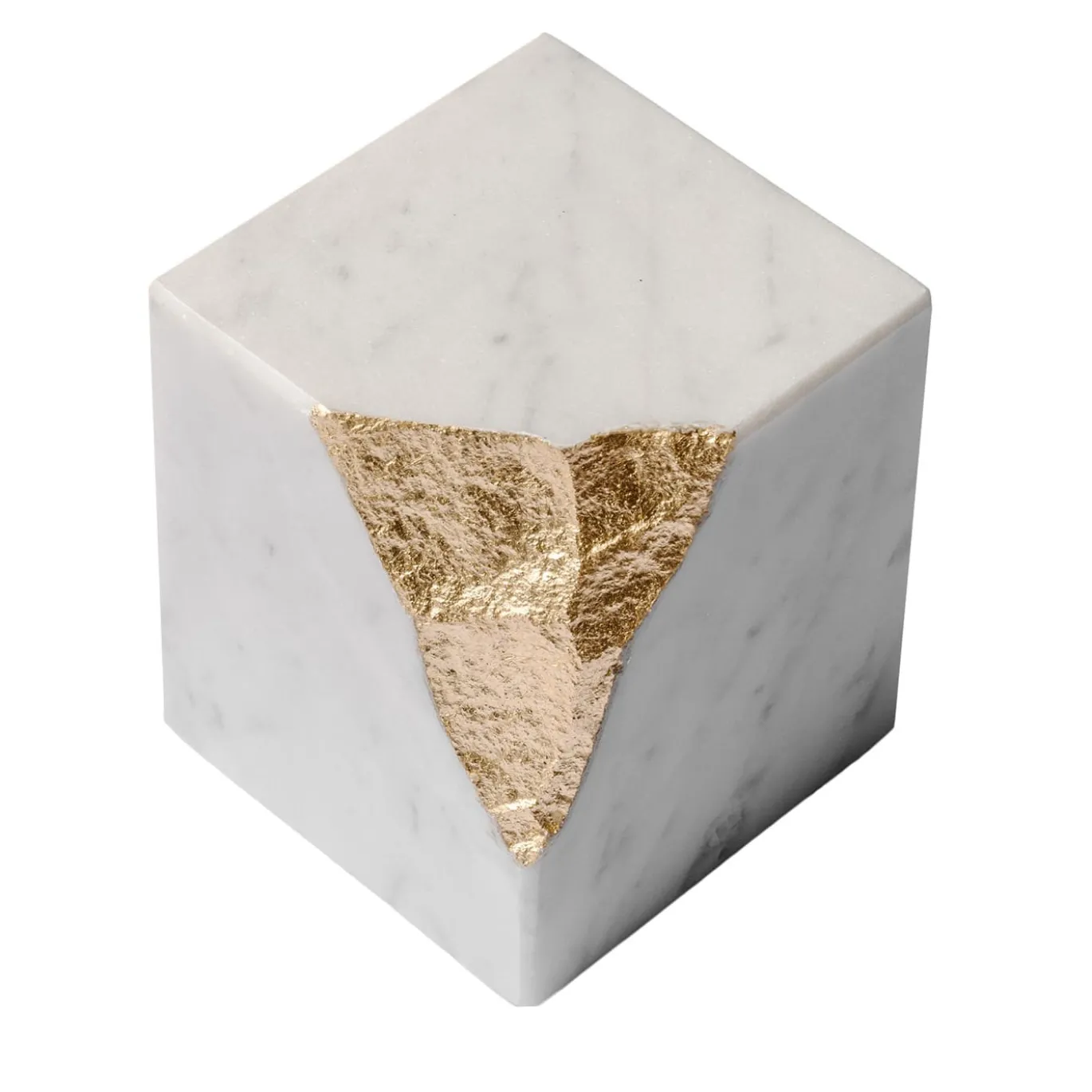 Scultura cubica piccola Colpo Da Maestro in marmo di Carrara e foglia d'oro