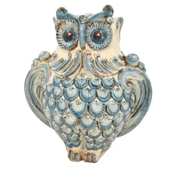 Scultura decorativa gufo in maiolica siciliana blu