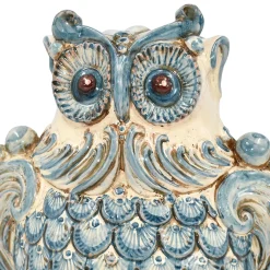 Scultura decorativa gufo in maiolica siciliana blu