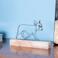 Scultura di Bulldog Francese in Passeggiata su Base in Onice Cappuccino