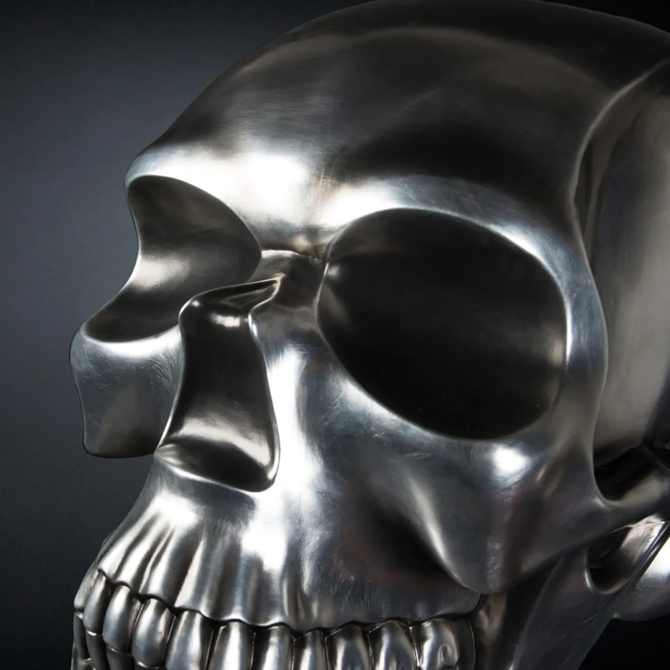 Scultura di teschio nera e argento