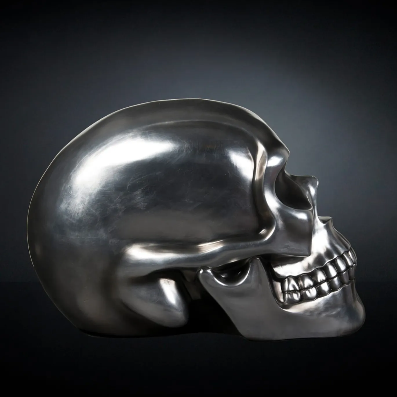 Scultura di teschio nera e argento