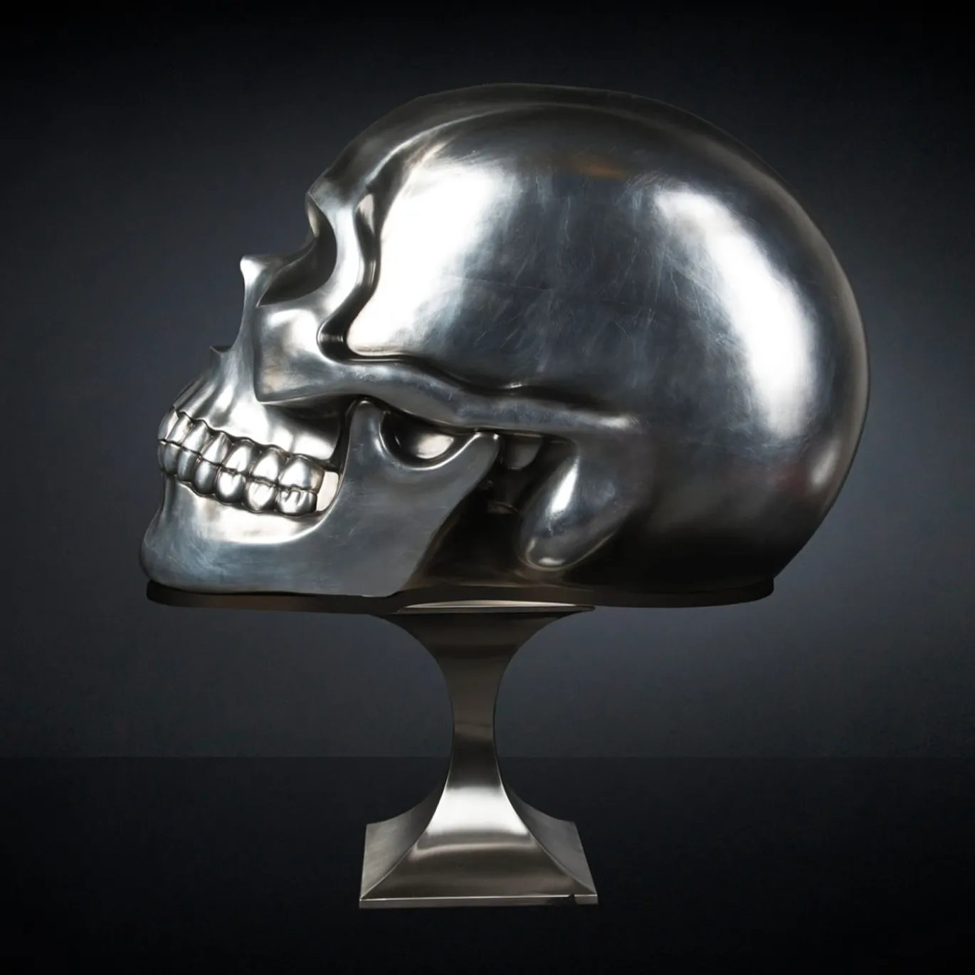 Scultura di teschio nera e argento