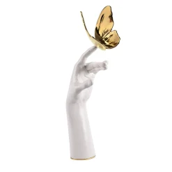 Scultura Ethereal Grace in resina bianca rivestita e ceramica in oro 24K