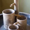 Scultura Fontana Modern Genesi Circolare in Ceramica Craquel� Bianca e Blu