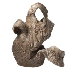 Scultura Frangipane in ceramica grigia con smalto puntinato