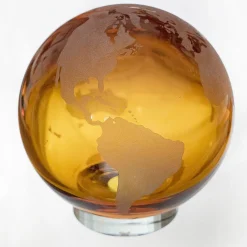 Scultura Globo in Cristallo Arancione
