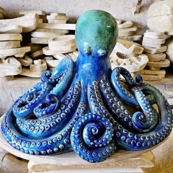 Scultura in Ceramica Blu con Polpo Gigante