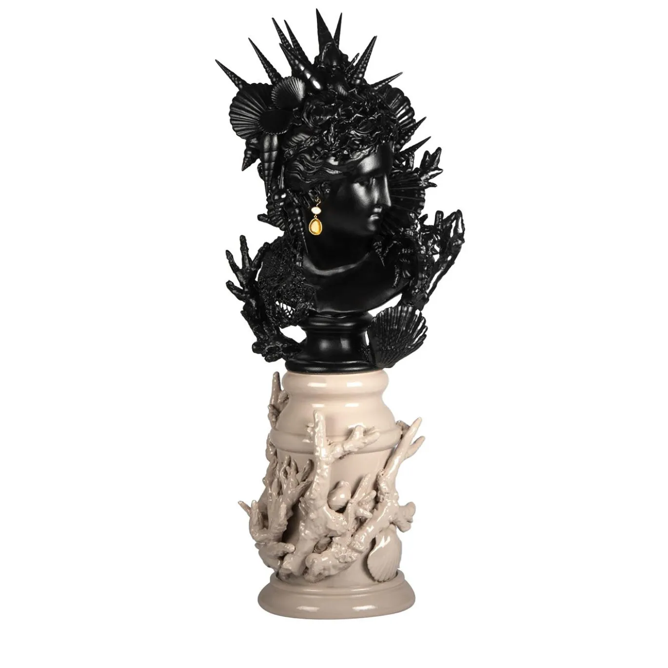 Scultura in ceramica Minerva nera e taupe