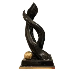 Scultura in ceramica sirena nera e oro