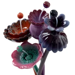 Scultura in ceramica smaltata di rosa viola Flora