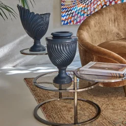Scultura in ceramica toscana modellata a mano Saint Jacques blu intenso