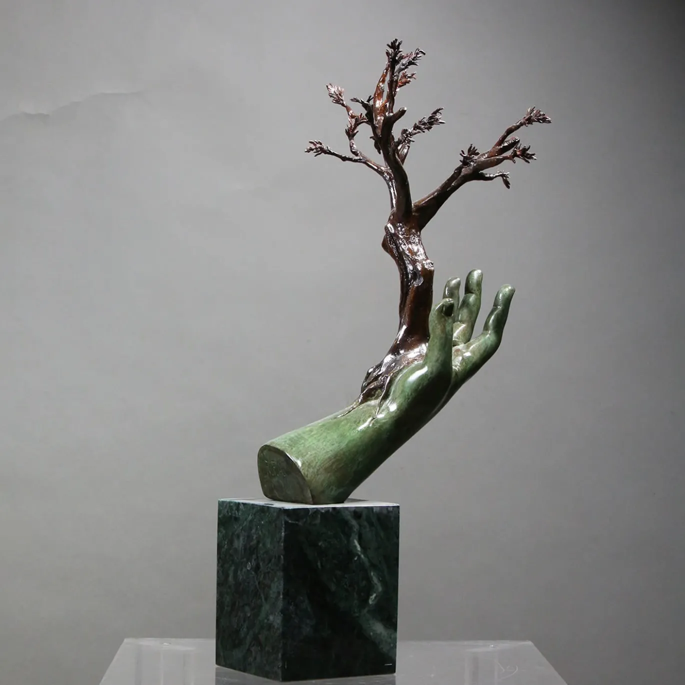 Scultura Mano Albero in bronzo