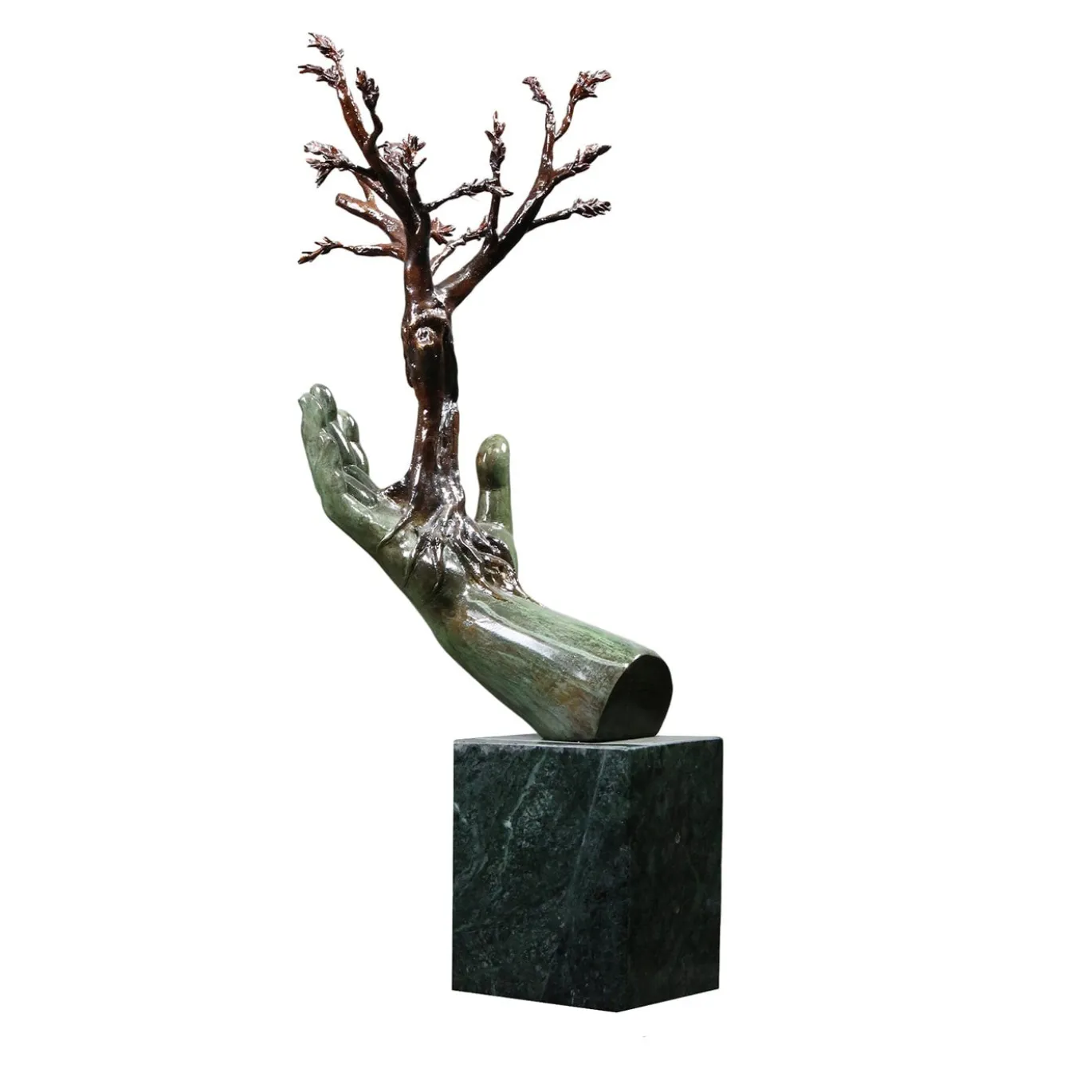 Scultura Mano Albero in bronzo