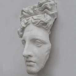 Scultura Maschera di Apollo in Gesso Bianco