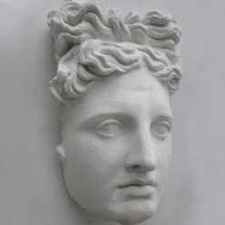 Scultura Maschera di Apollo in Gesso Bianco