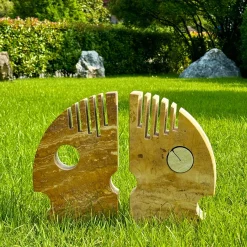 Scultura Moon Double Face in Travertino Romano e Persiano