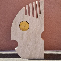 Scultura Moon Double Face in Travertino Romano e Persiano