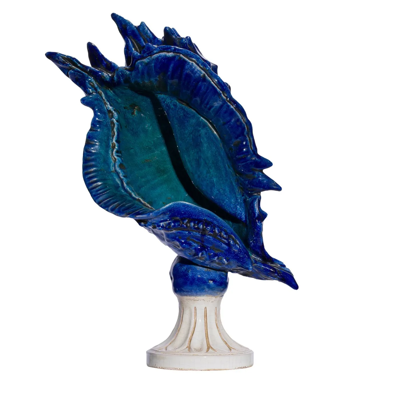 Scultura obliqua conchiglia in ceramica blu