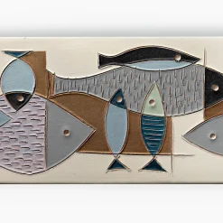 Scultura Piatto Pesce in Ceramica Marrone di Aldo Londi