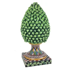 Scultura Pigna Siciliana Grande in Ceramica Verde