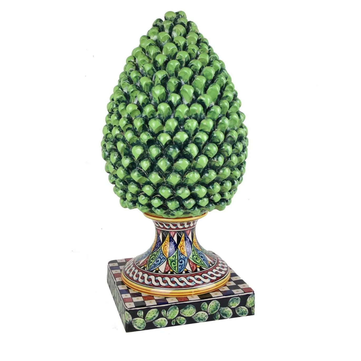 Scultura Pigna Siciliana Grande in Ceramica Verde