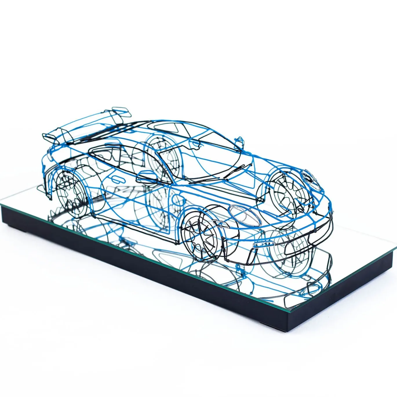 Scultura Porsche 911 GT3 in Filo di Metallo Blu