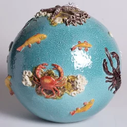 Scultura Sfera Marina in Maiolica Blu