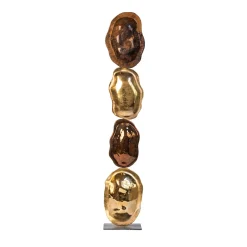 Scultura Turtle Shell Totem in vetro di Murano metallizzato oro e oro rosso