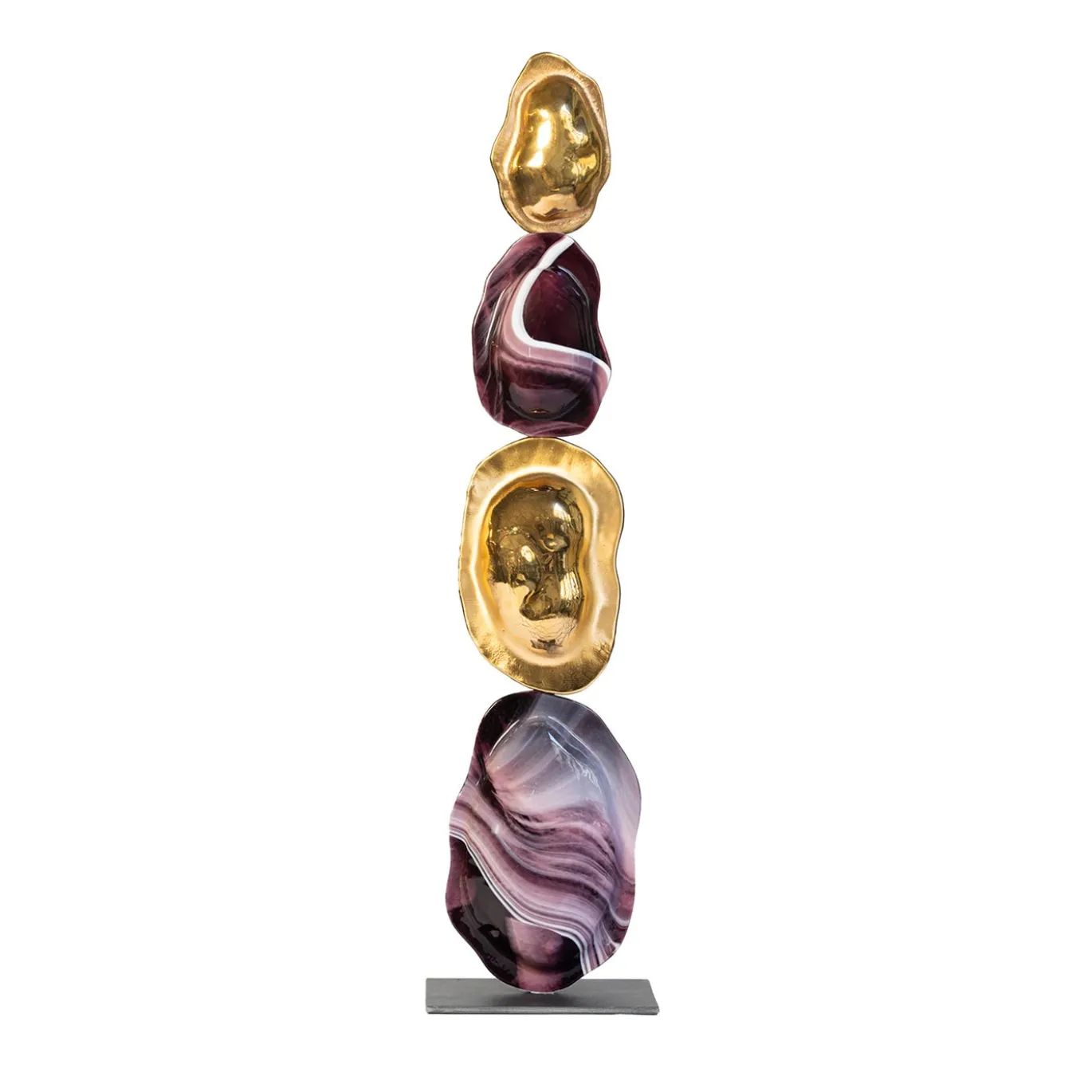Scultura Turtle Shell Totem in vetro di Murano lilla effetto marmo e oro metallizzato