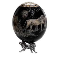 Scultura Uovo da Collezione Leone Nero