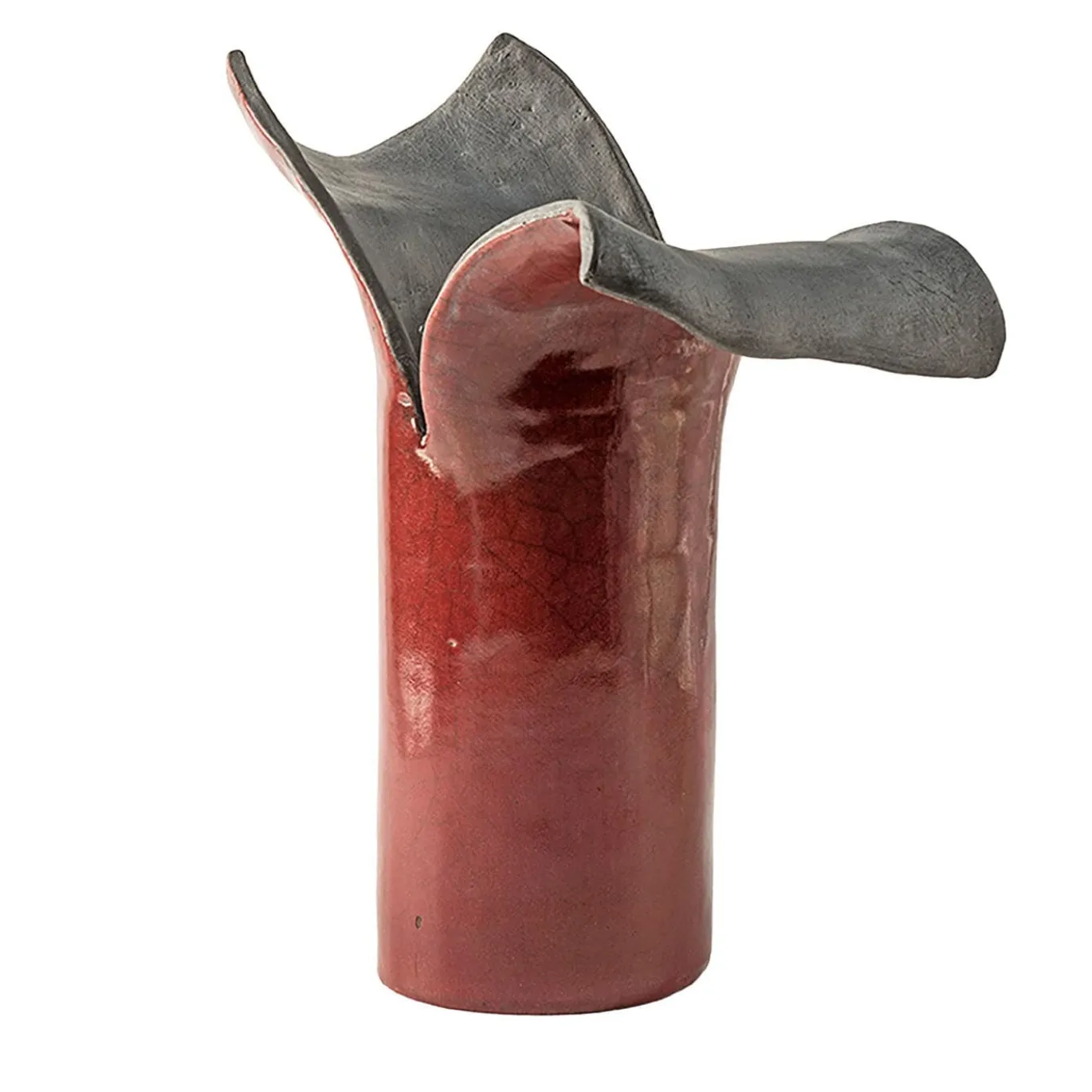 Scultura/vaso in ceramica amaranto Petali D'Oriente di Nino Basso