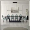 Sedia Capotavola Lunette in velluto azzurro con braccioli