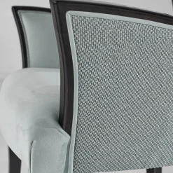 Sedia Capotavola Lunette in velluto azzurro con braccioli