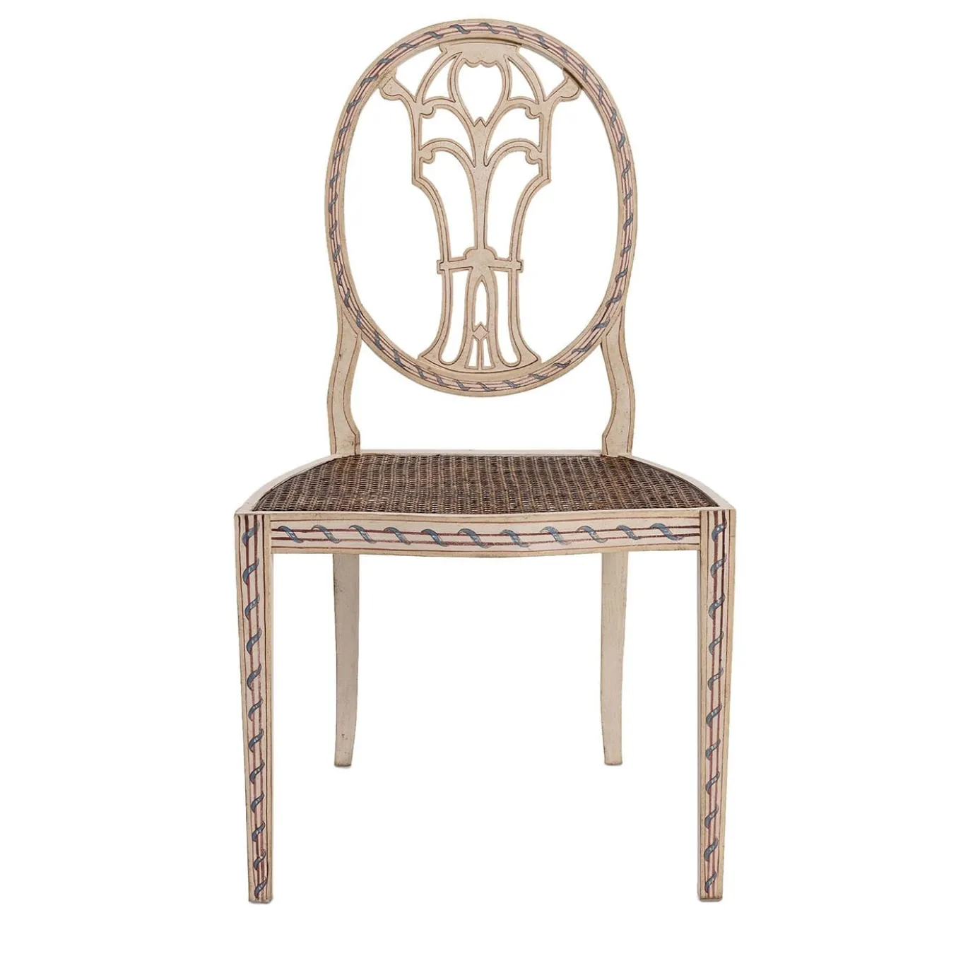 Sedia Cornaro in Legno Crema con Decorazioni Blu