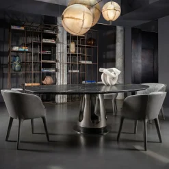 Sedia da pranzo Aura in tessuto e pelle grigia