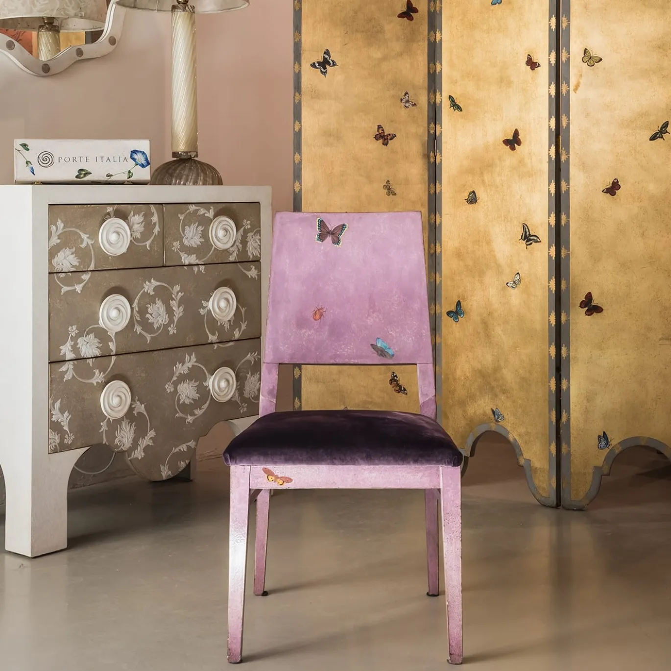 Sedia da pranzo Cremona Violet Indigo con farfalle
