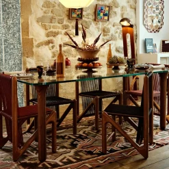 Sedia da pranzo in legno multistrato e cuoio marrone