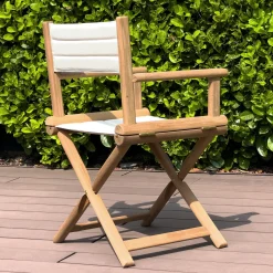 Sedia da regista outdoor Fellini in teak e imbottita bianca