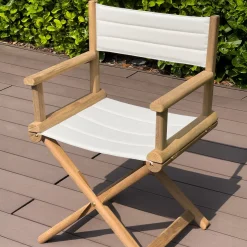 Sedia da regista outdoor Fellini in teak e imbottita bianca