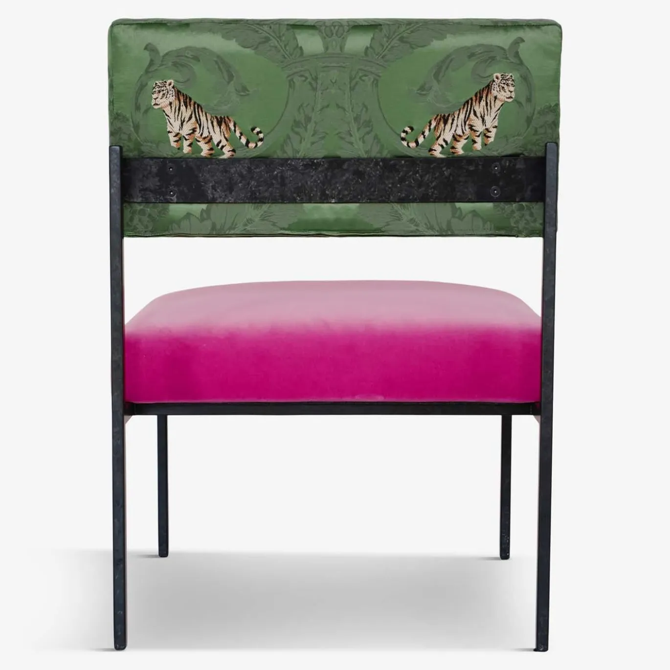Sedia da salotto Aurea in velluto rosa e seta verde