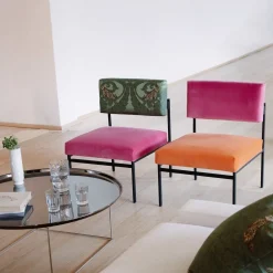 Sedia da salotto Aurea in velluto rosa e seta verde