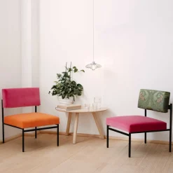 Sedia da salotto Aurea in velluto rosa e seta verde