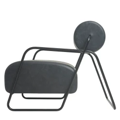 Sedia da salotto Kate con pouf in pelle nera