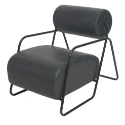 Sedia da salotto Kate con pouf in pelle nera