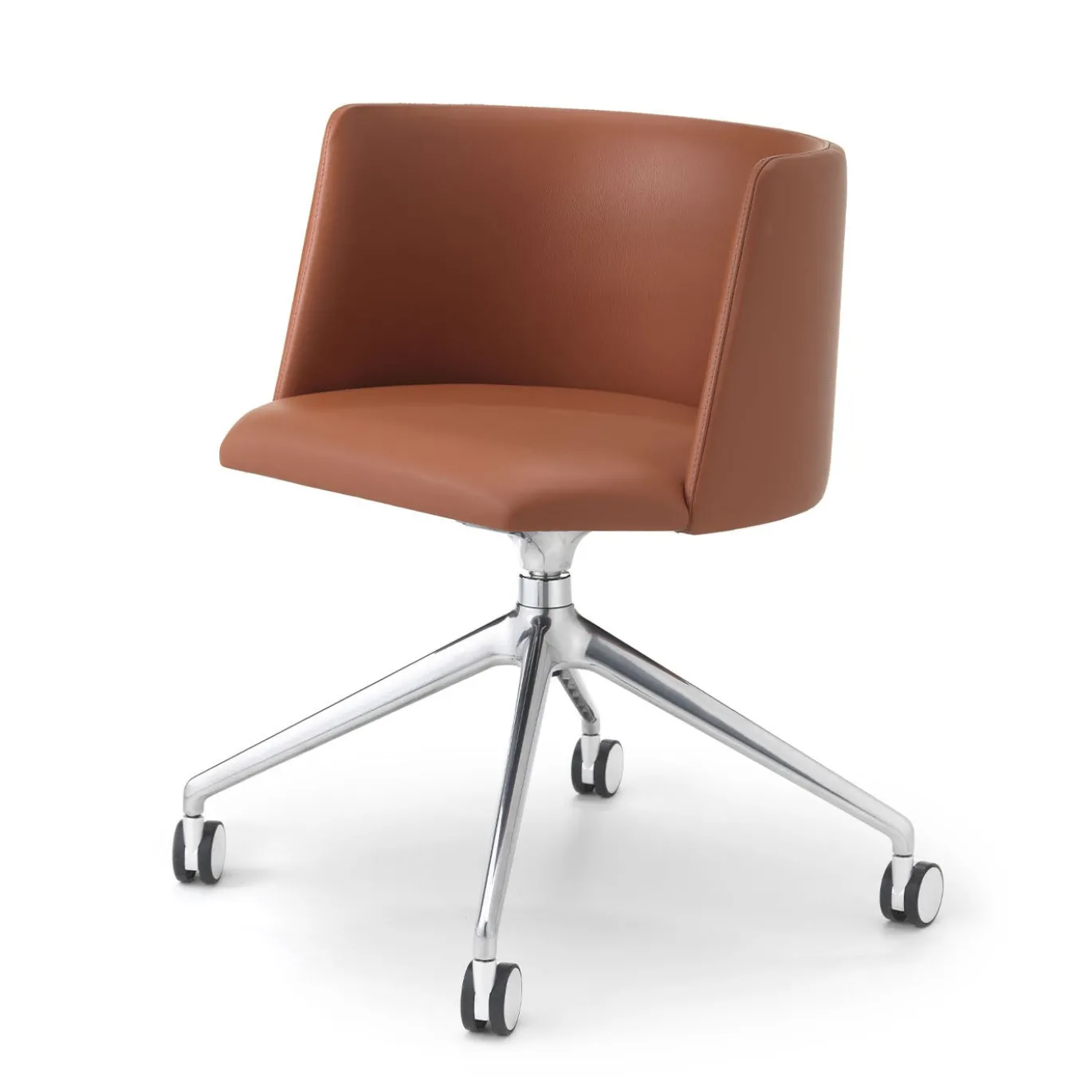 Sedia da ufficio girevole Pergy in pelle marrone