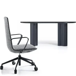 Sedia da ufficio imbottita L-Air con struttura in alluminio nero