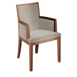 Sedia Elem in pelle crema e caramello e legno di noce marrone