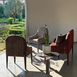 Sedia Elisabetta con motivo geometrico avorio e pietra de Davide Barzaghi