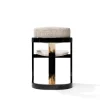 Sedia Essa in tessuto bianco e legno nero lucido con intarsi in corno